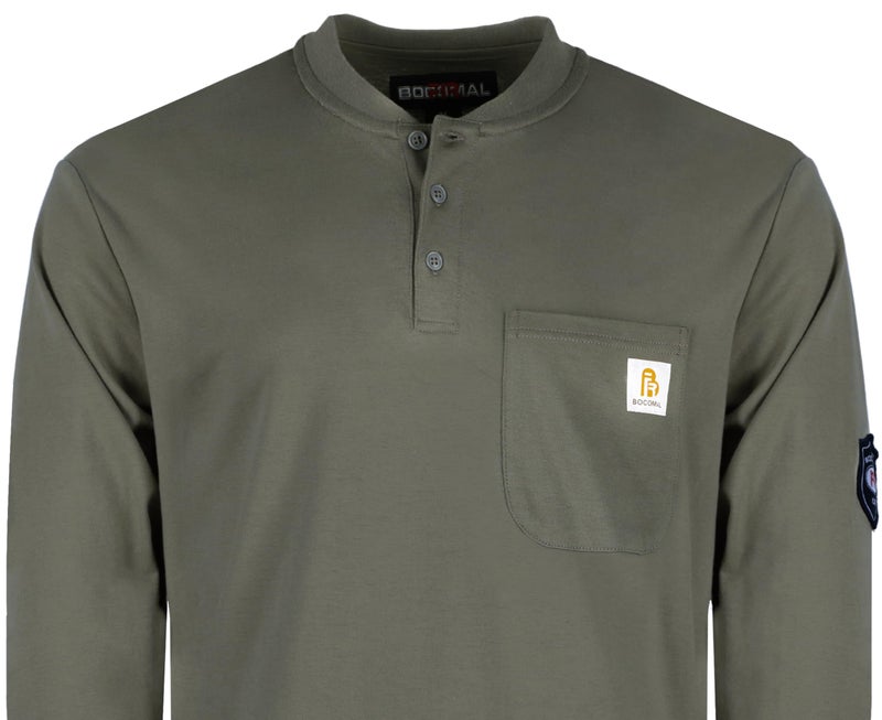 BOCOMAL FR Shirts Flame Resistant Shirt 5.5oz 100% Cotton Gray Light Weight CAT2 Fire Retardant Henley Shirts - Image 4
